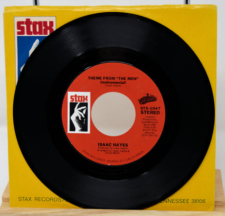 Vinyl record with red label and yellow Stax Records sleeve