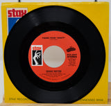45 RPM record with red label and yellow Stax Records sleeve