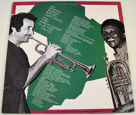 Vinyl album back cover featuring Herb Alpert and Hugh Masekela with trumpets and track listing