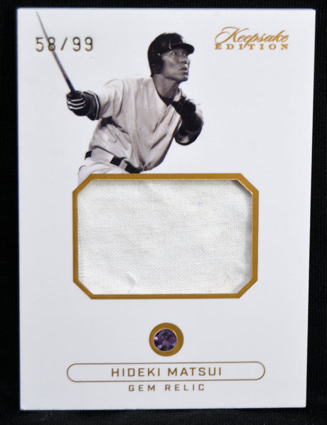 Hideki Matsui Keepsake Edition gem relic card featuring authentic memorabilia and purple gem