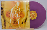 Ho99o9 'Skin' album front cover with intense artwork and matching purple vinyl record
