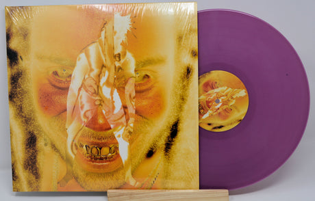 Ho99o9 'Skin' album front cover with intense artwork and matching purple vinyl record
