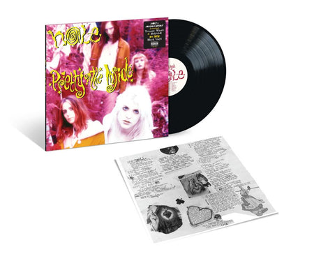 A vinyl record album shown with its illustrated outer sleeve, a partially visible black record, and an open inner paper insert on a clean white background.