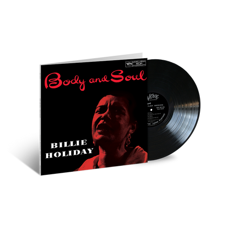 A vinyl record titled 'Body And Soul' by Billie Holiday with a portrait of the artist in the center. The album is in a deluxe gatefold packaging.