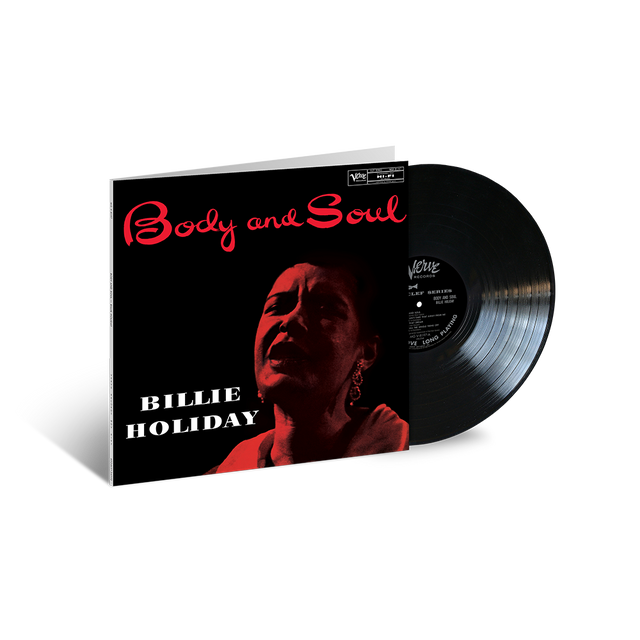 A vinyl record titled 'Body And Soul' by Billie Holiday with a portrait of the artist in the center. The album is in a deluxe gatefold packaging.