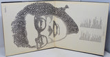 Book with a face made of text on a white background