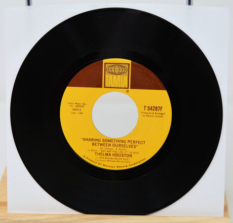 45 RPM record with yellow label on a white background
