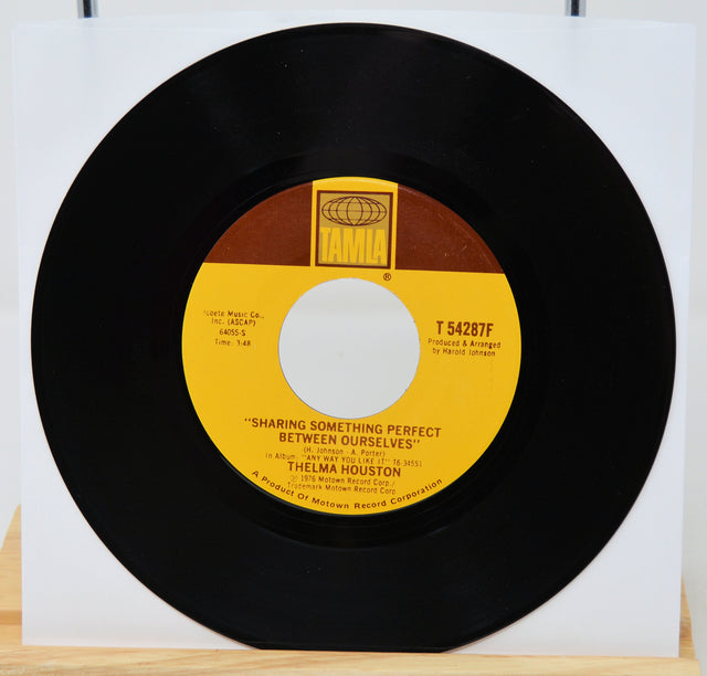 45 RPM record with yellow label on a white background