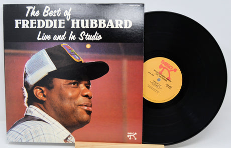 Vinyl record and cover of 'The Best of Freddie Hubbard Live and In Studio' on a white background