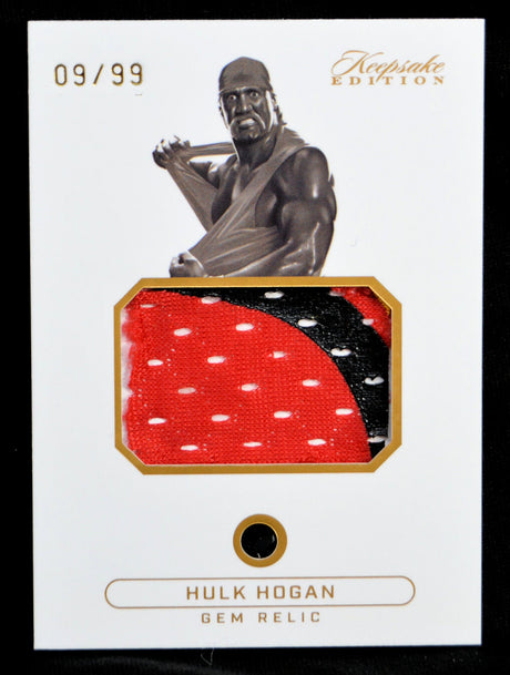 Limited edition Hulk Hogan Gem Relic Keepsake card showing wrestler image and relic fabric