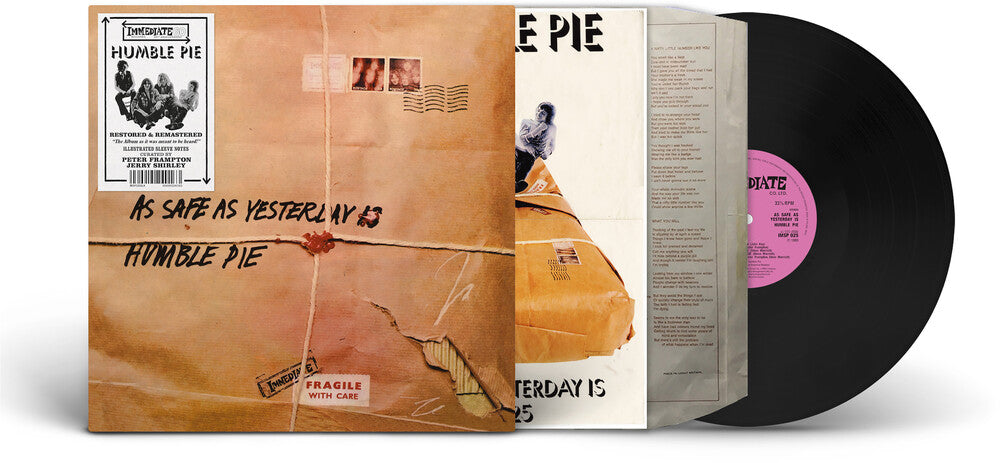 Vinyl record by 'Humble Pie' titled ' As Safe As Yesterday' with cover and pink label on a white background