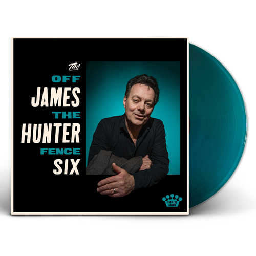 Vinyl record with a black cover featuring a person and text, on a white background.