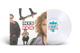 INXS 'Kick' vinyl record with packaging featuring band members and album cover.