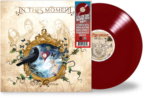 Vinyl record with a decorative cover featuring a bird and rabbit, and a red vinyl disc.