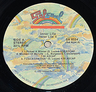 Inner Life II Salsoul Records vinyl label with track listing and cloud design