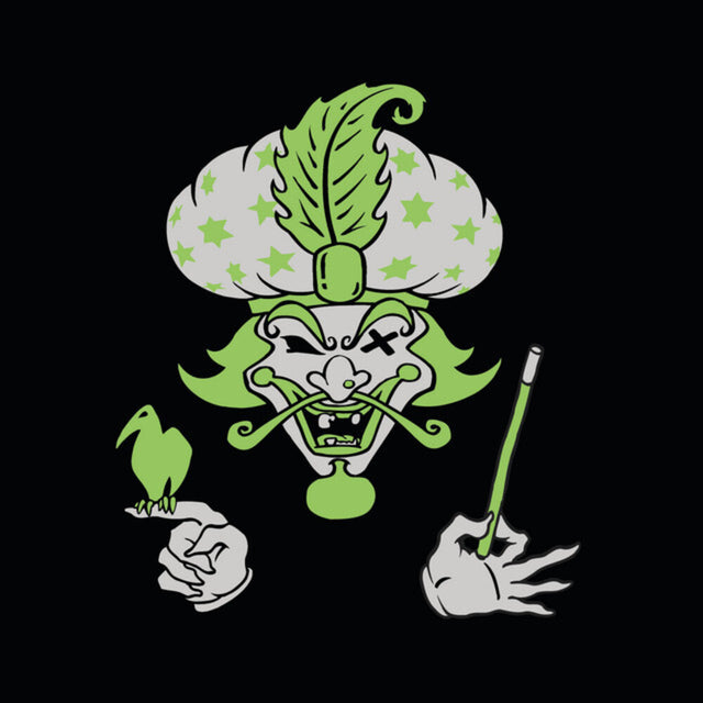 Cartoonish green character with a hat and a cigarette on a black background