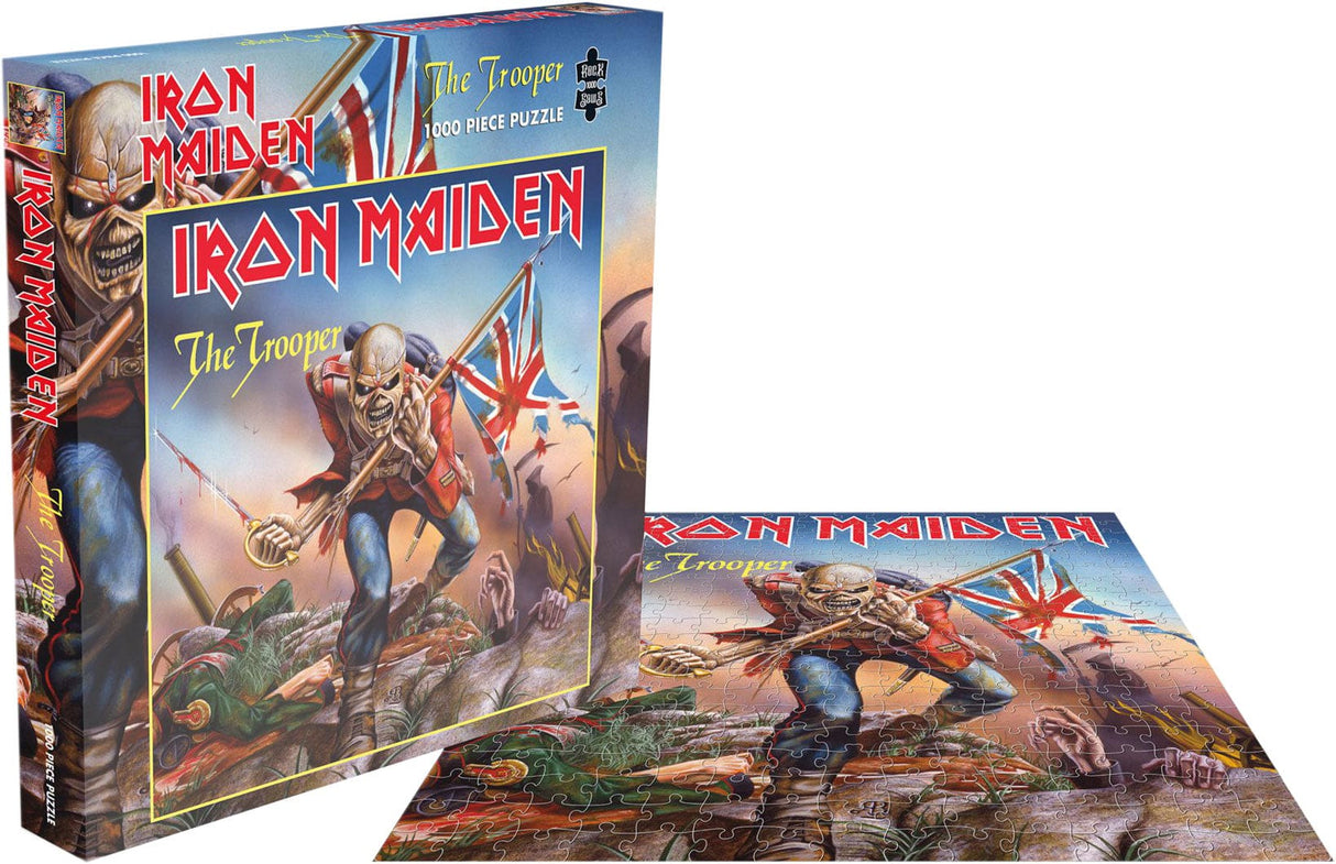 Iron Maiden 'The Trooper' 1000-piece puzzle with vivid cover art and completed puzzle design