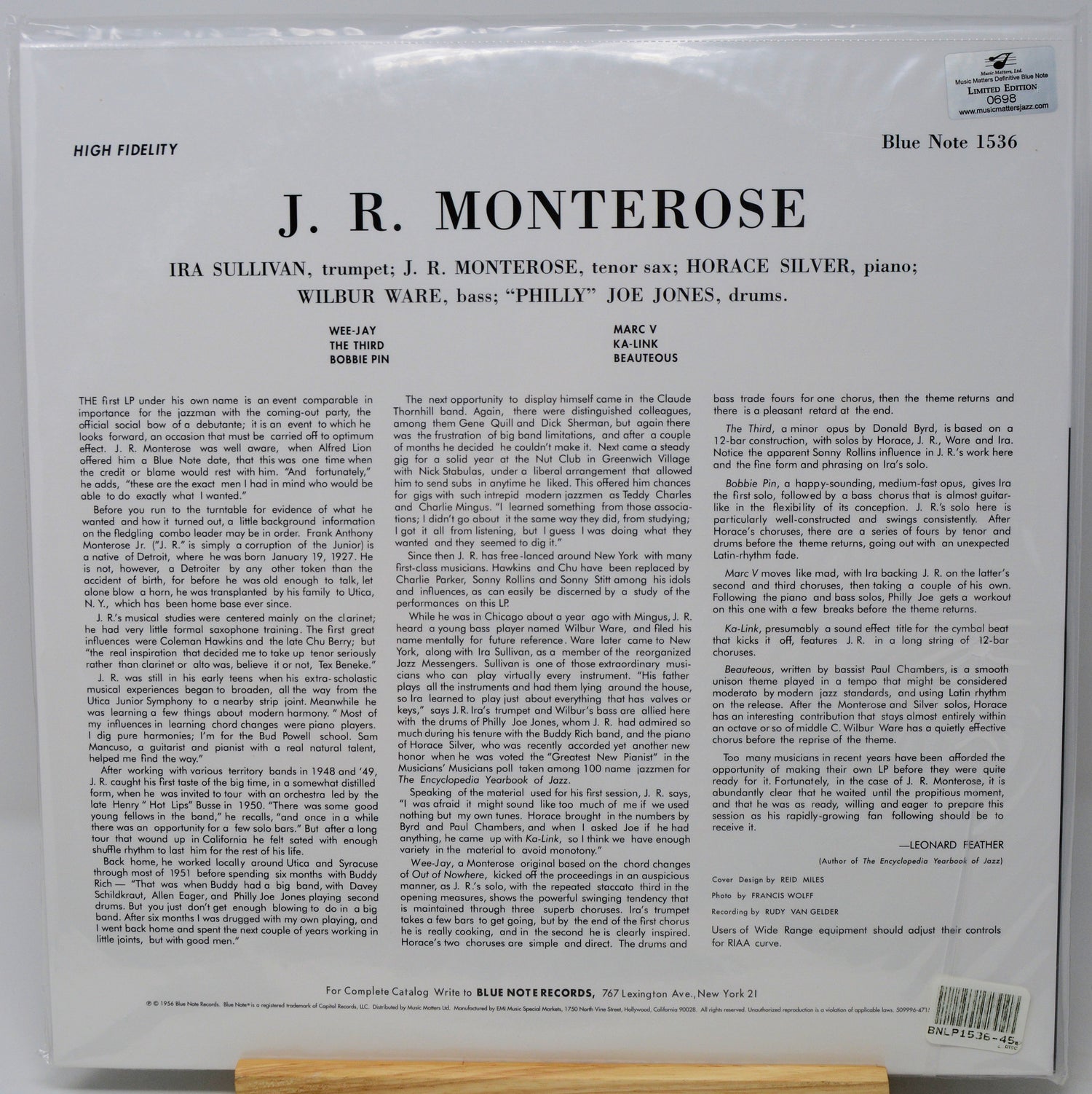 The back cover of a vinyl record sleeve for J. R.