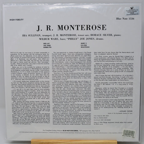The back cover of a vinyl record sleeve for J. R.