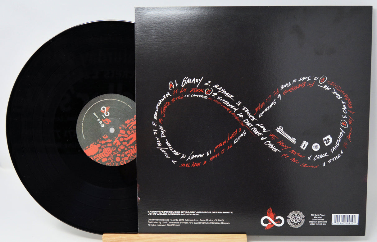 Back cover of JID's The Forever Story vinyl LP featuring handwritten tracklist in the shape of an infinity symbol