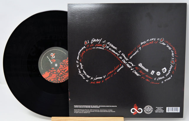 Back cover of JID's The Forever Story vinyl LP featuring handwritten tracklist in the shape of an infinity symbol