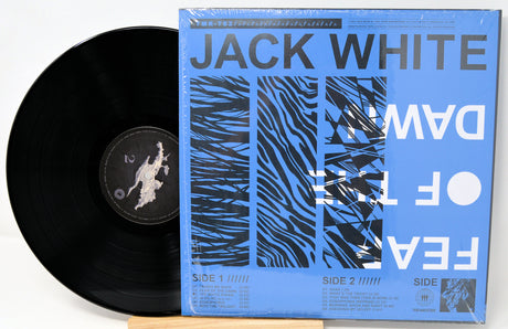 Jack White Fear of the Dawn vinyl record with blue abstract cover and tracklist