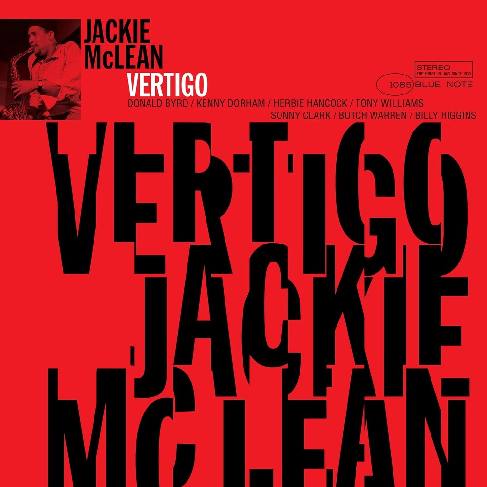 Album cover for 'Vertigo' by Jackie McLean with red background and black text.