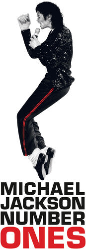 Black and white image of a person in a sequined outfit with 'Michael Jackson Number Ones' text.