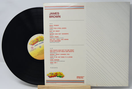 Vinyl record with cover featuring 'James Brown' on a white background