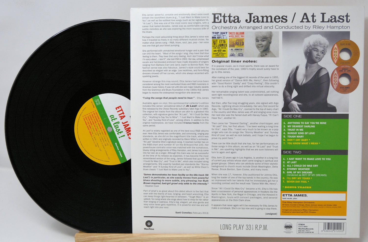 Vinyl record with its cover featuring Etta James' 'At Last'.