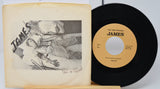 Vinyl record with yellow label and cover featuring black and white illustration, on a white background.