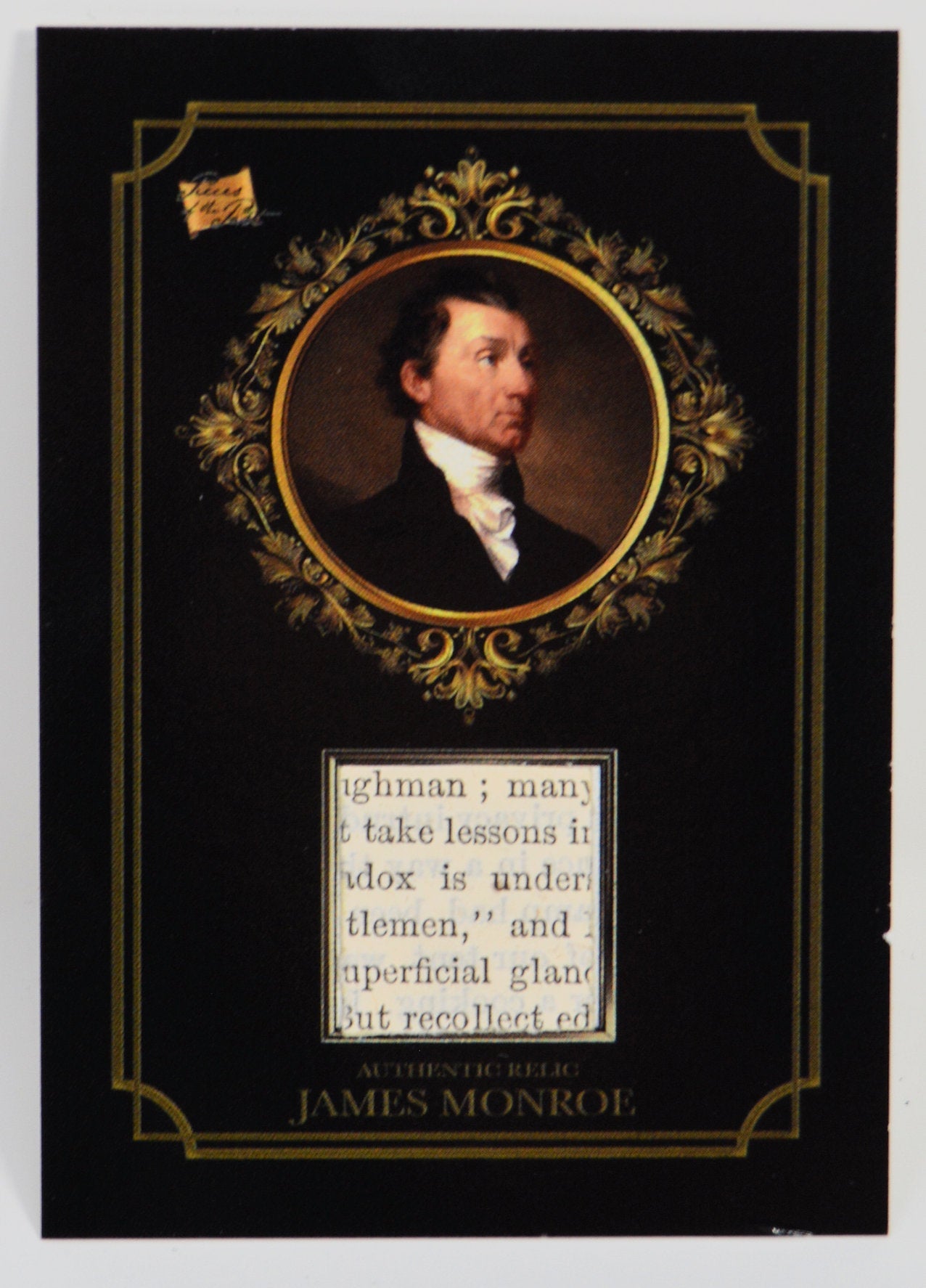 James Monroe authentic relic card with manuscript fragment and portrait