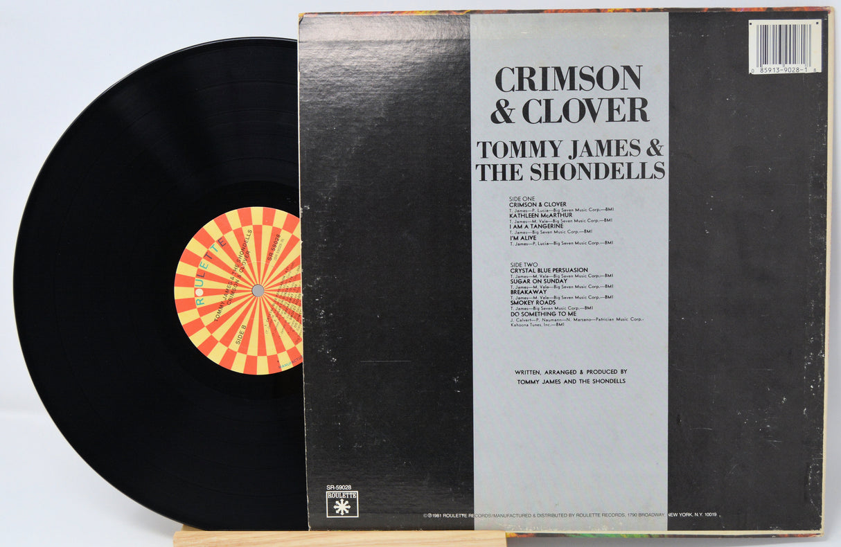 Vinyl record with 'Crimson & Clover' cover featuring Tommy James & The Shondells