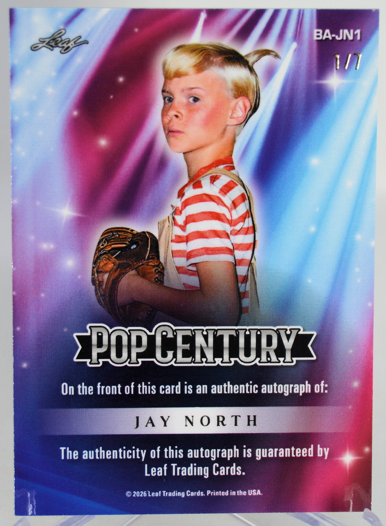 Trading card featuring a young boy with a baseball glove, labeled 'Pop Century' and 'Jay North'.