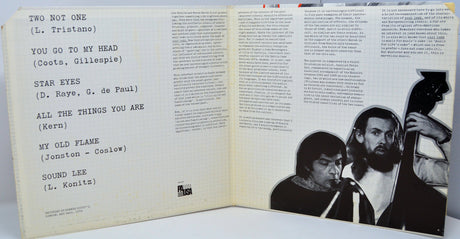 Jazz album gatefold featuring track listings, liner notes, and musicians' black-and-white photo