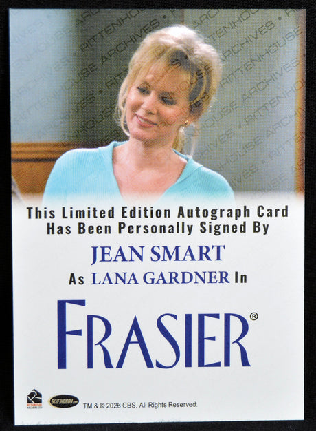 Autograph card featuring Jean Smart as Lana Gardner from Frasier with a white background