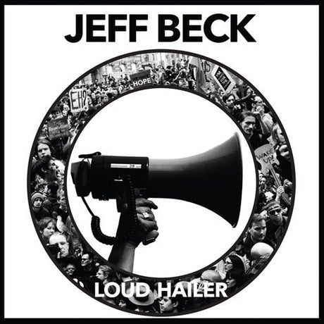 Album cover for 'Loud Hailer' by Jeff Beck featuring a megaphone and crowd of people.