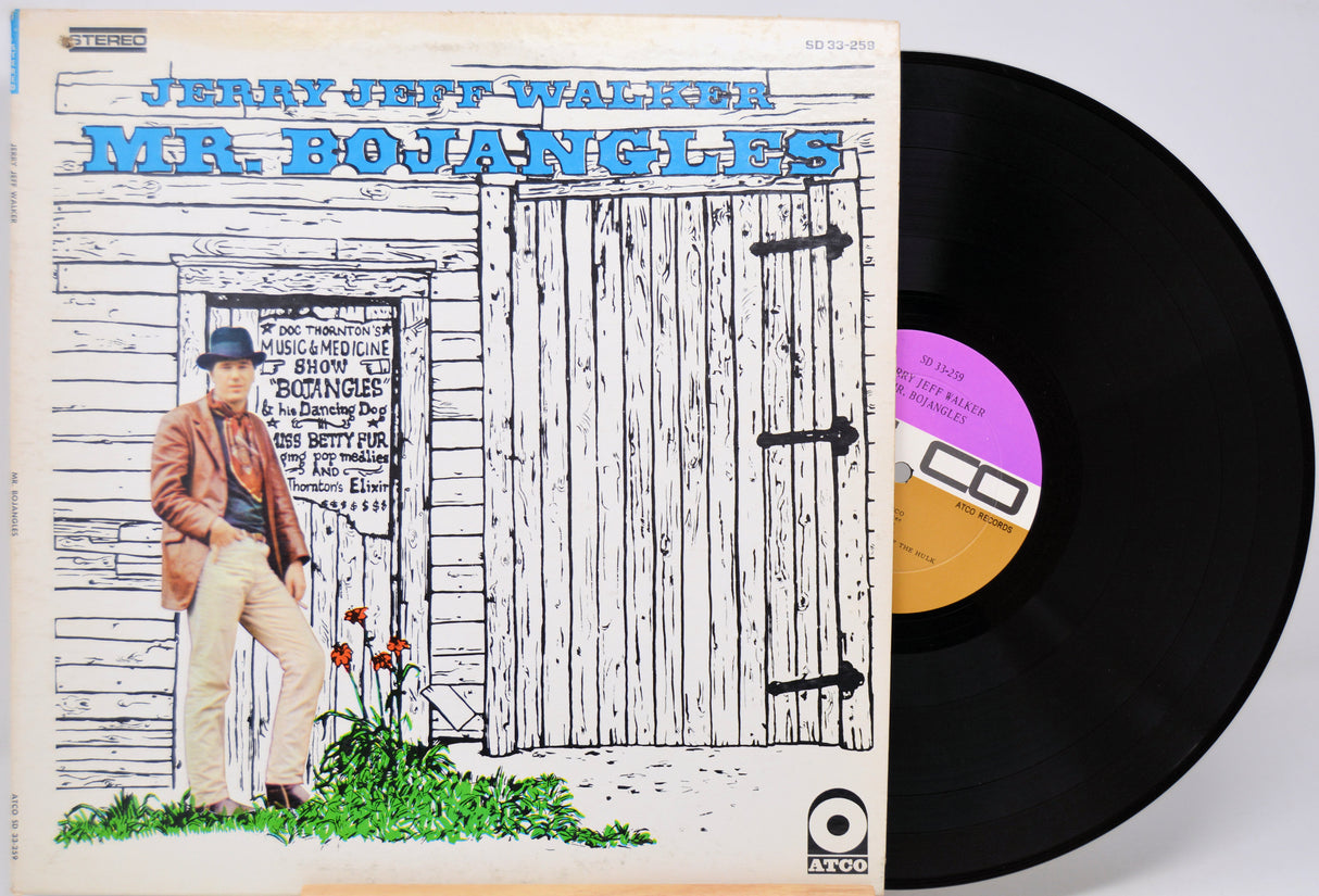 Vinyl record with cover featuring a man and text 'Jerry Jeff Walker Mr. Bojangles' on a white background