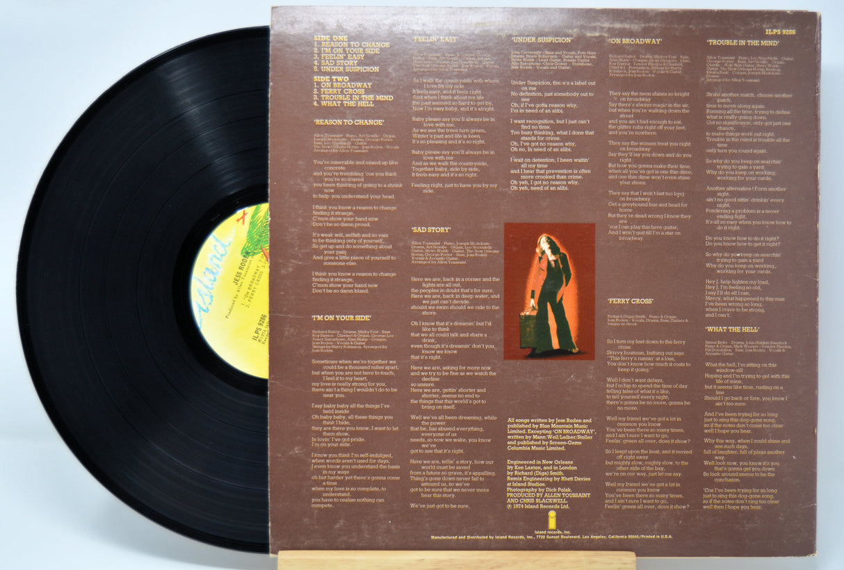 'Jess Roden Self Titled' Vinyl record with its cover displaying text and an image of a person.