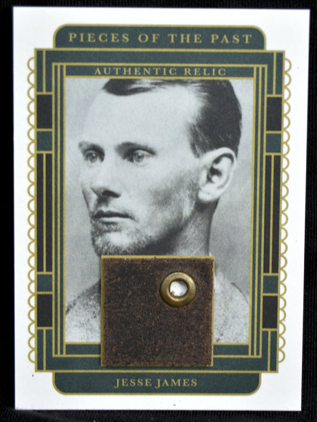 Jesse James relic trading card with authentic artifact embedded and vintage portrait