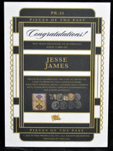 Certificate card confirming an authentic Jesse James relic card featuring a sample of Wild West artifacts