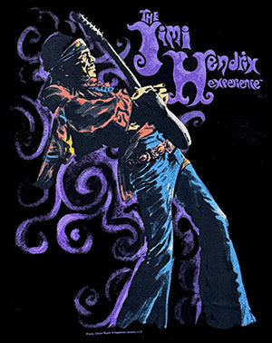 Psychedelic poster of Jimi Hendrix playing guitar with the Jimi Hendrix Experience logo