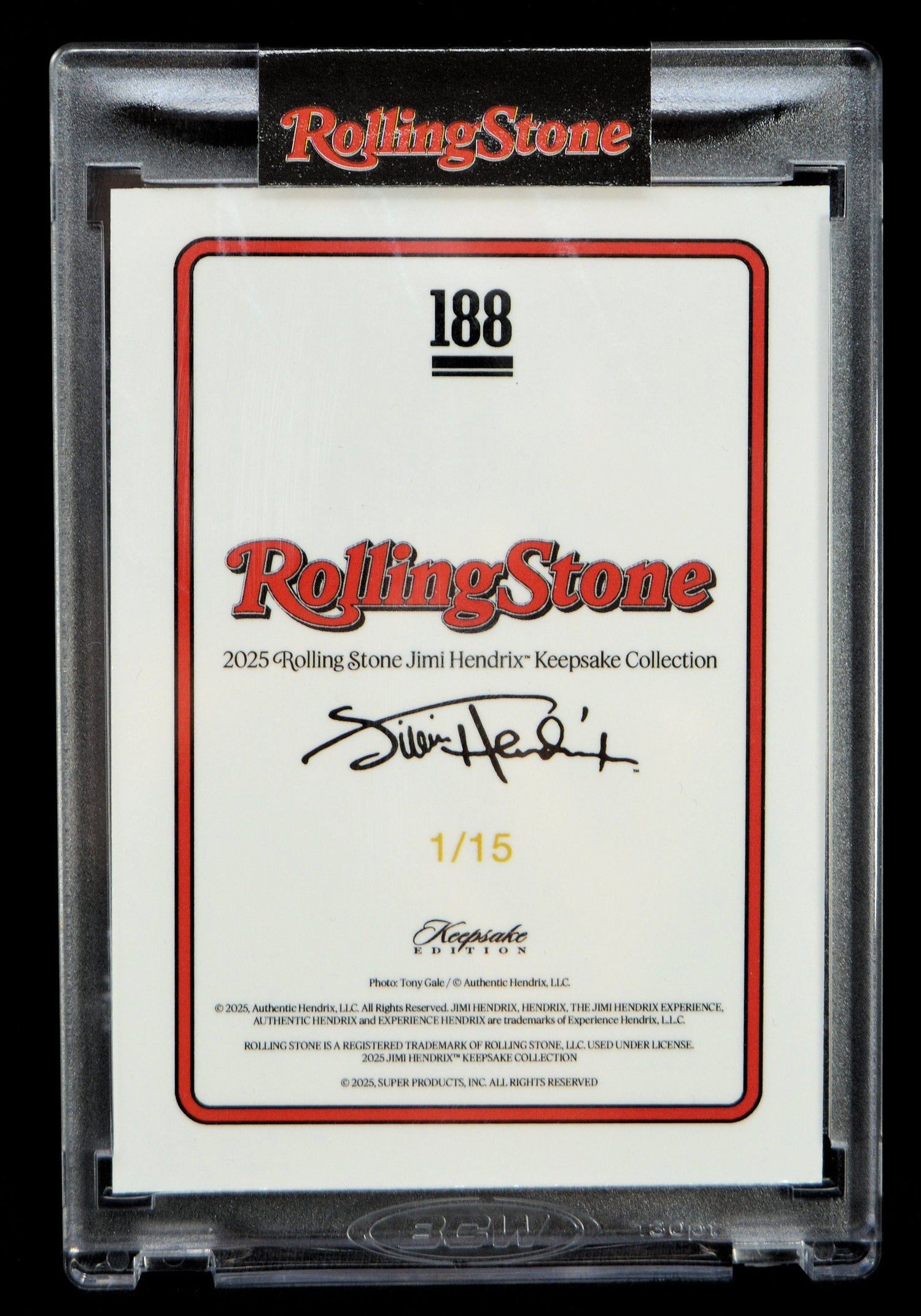 2025 Rolling Stone Jimi Hendrix Keepsake Collection card numbered 1 of 15