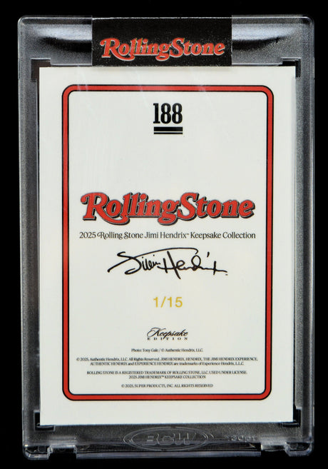 2025 Rolling Stone Jimi Hendrix Keepsake Collection card numbered 1 of 15