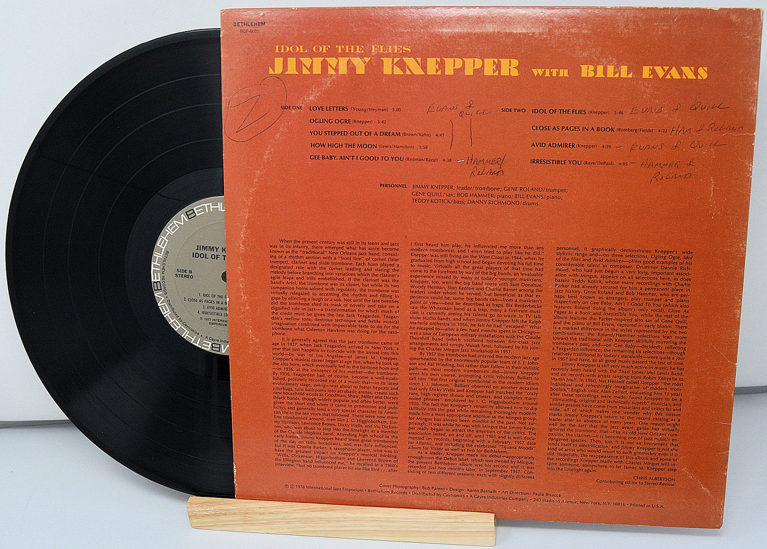 Back cover of Jimmy Knepper Idol of the Flies vinyl LP with track listing and liner notes