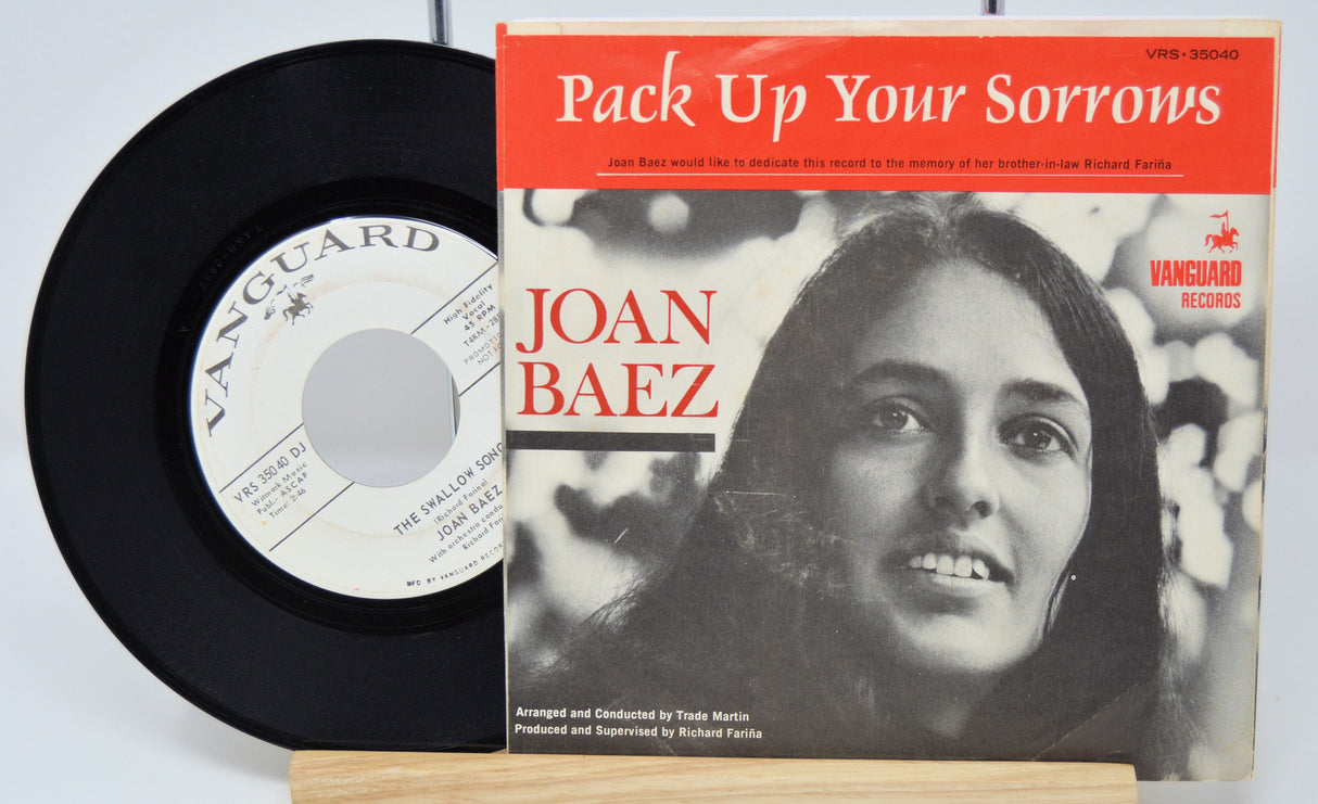Joan Baez Pack Up Your Sorrows vintage 45 RPM vinyl record with sleeve on Vanguard Records