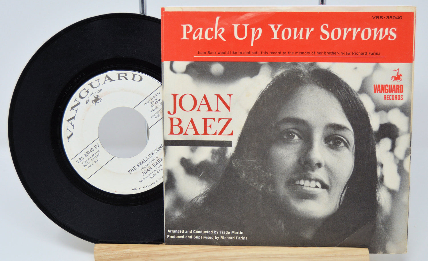 Joan Baez Pack Up Your Sorrows vintage 45 RPM vinyl record with sleeve on Vanguard Records