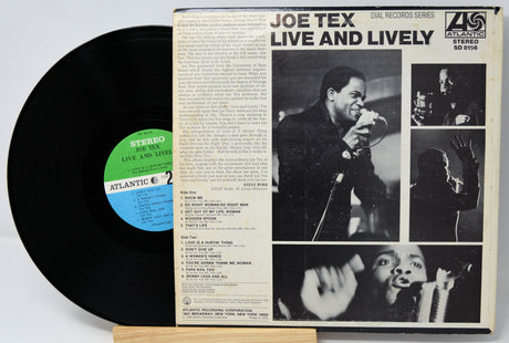 Vinyl record with 'Joe Tex Live and Lively' album cover on a white background