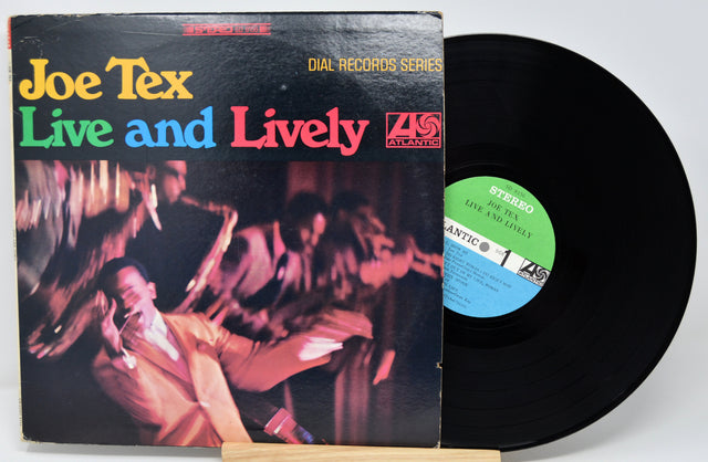 Vinyl record and cover titled 'Live and Lively' by Joe Tex on a white background