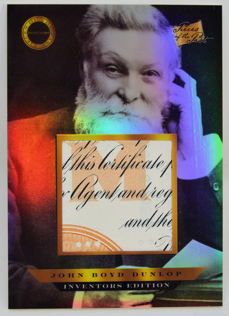 John Boyd Dunlop relic collectible card with handwritten document fragment, Inventors Edition
